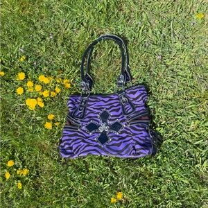 Y2k Purple Zebra Print Women's Bag
